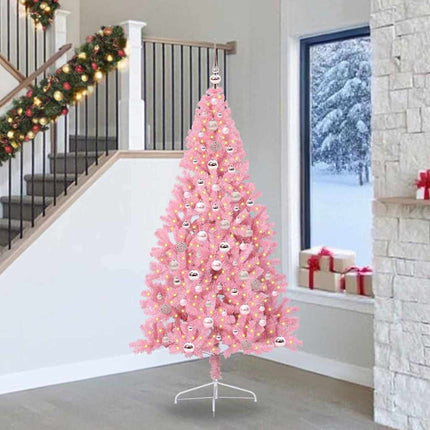 Konstgjord Förbelyst Julgran med 300 LED-lampor Rosa 240 cm PVC