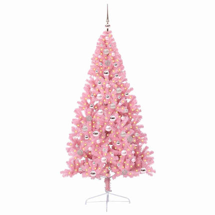 Konstgjord Förbelyst Julgran med 300 LED-lampor Rosa 240 cm PVC