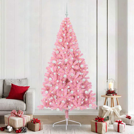 Konstgjord Förbelyst Julgran med 300 LED-lampor Rosa 240 cm PVC