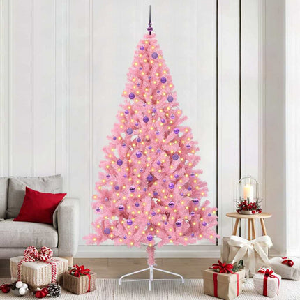 Konstgjord Förbelyst Julgran med 300 LED-lampor Rosa 240 cm PVC