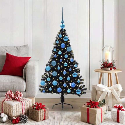Konstgjord Förbelyst Julgran Svart 120 cm PVC