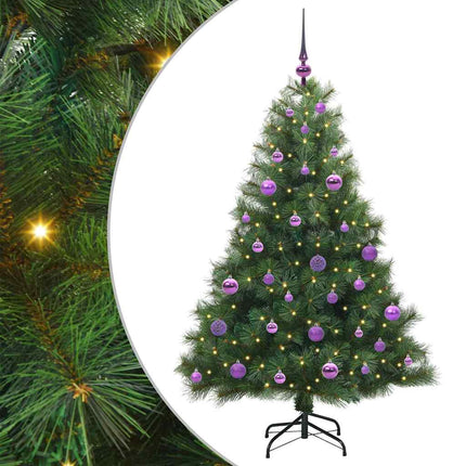 Konstgjord julgran med 150 LED-lampor Grön 150 cm PE och PVC