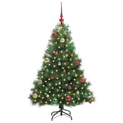 Konstgjord julgran med 150 LED-lampor Grön 150 cm PE och PVC