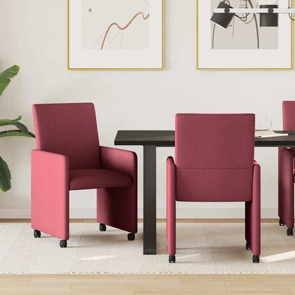 Matstolar med hjul med hjul 2 pcs Vinröd 57 x 66 x 94 cm tyg