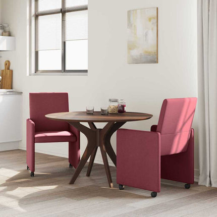 Matstolar med hjul 2 st tyg Vinröd 57 x 66 x 94 cm