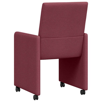Matstolar med hjul med hjul 2 pcs Vinröd 57 x 66 x 94 cm tyg