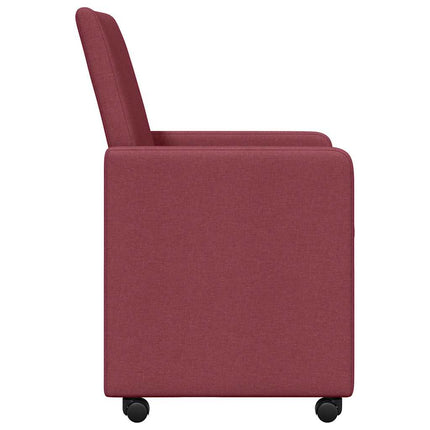 Matstolar med hjul med hjul 2 pcs Vinröd 57 x 66 x 94 cm tyg