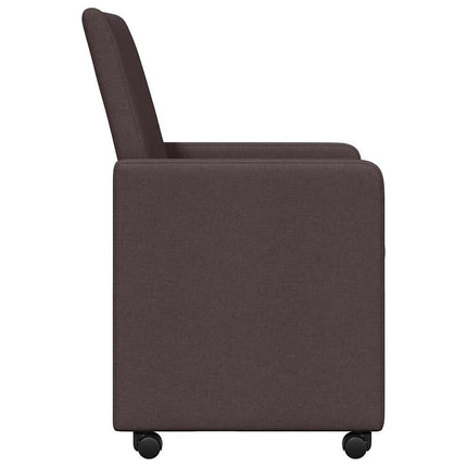Matstolar med hjul 2 st tyg Mörkbrun 57 x 66 x 94 cm