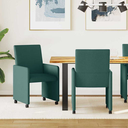 Matstolar med hjul med hjul 2 pcs Mörkgrön 57 x 66 x 94 cm tyg