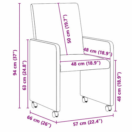 Matstolar med hjul 2 pcs Brun 57 x 66 x 94 cm Konstläder