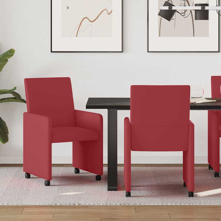 Matstolar med hjul 2 pcs Vinröd 57 x 66 x 94 cm Konstläder