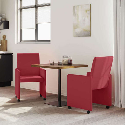Matstolar med hjul 2 pcs Vinröd 57 x 66 x 94 cm Konstläder