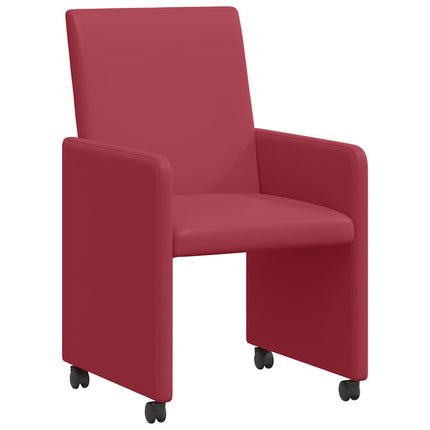 Matstolar med hjul 2 pcs Vinröd 57 x 66 x 94 cm Konstläder