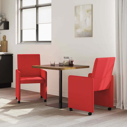 Matstolar med hjul 2 st Konstläder Röd 57 x 66 x 94 cm