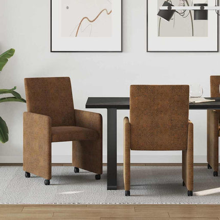 Matstolar med hjul 2 st Faux mockaläder Brun 57 x 66 x 94 cm