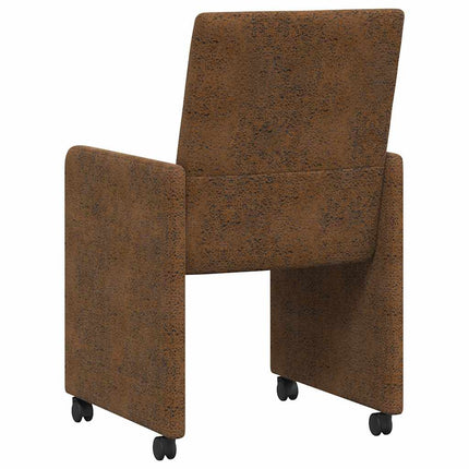 Matstolar med hjul 2 st Faux mockaläder Brun 57 x 66 x 94 cm