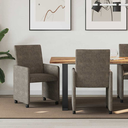 Matstolar med hjul 2 st Faux mockaläder Mörkgrå 57 x 66 x 94 cm