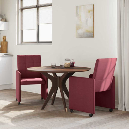Matstolar med hjul med hjul 2 pcs Vinröd 58 x 65 x 94 cm tyg