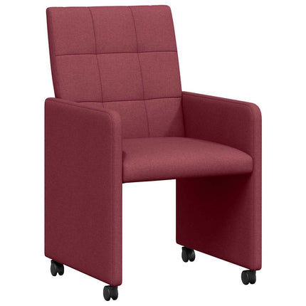 Matstolar med hjul med hjul 2 pcs Vinröd 58 x 65 x 94 cm tyg