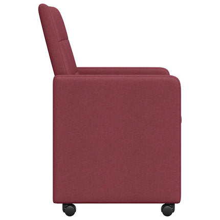 Matstolar med hjul med hjul 2 pcs Vinröd 58 x 65 x 94 cm tyg