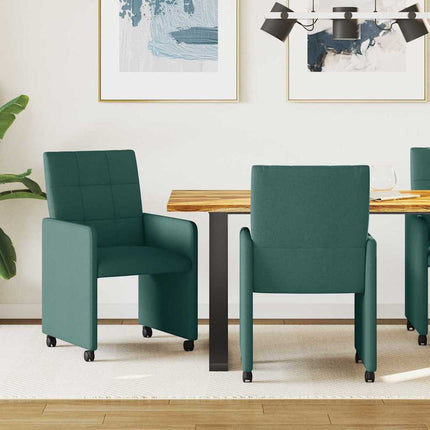 Matstolar med hjul med hjul 2 pcs Mörkgrön 58 x 65 x 94 cm tyg