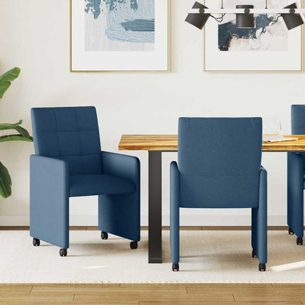 Matstolar med hjul med hjul 2 pcs Blå 58 x 65 x 94 cm tyg