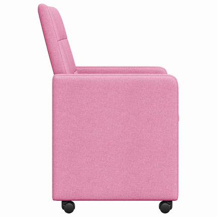 Matstolar med hjul 2 st tyg Rosa 58 x 65 x 94 cm