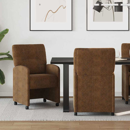 Matstolar med hjul 2 pcs Brun 57 x 67 x 95 cm Faux mockaläder