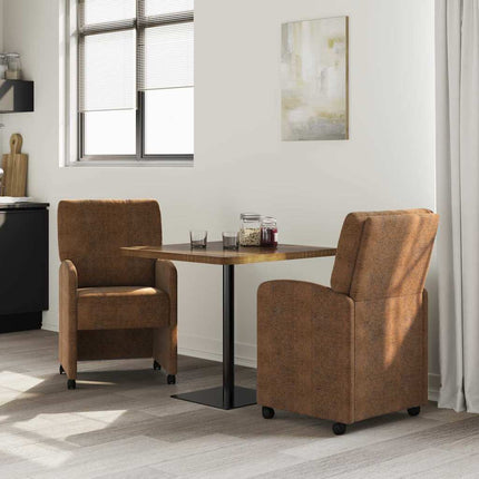 Matstolar med hjul 2 st Faux mockaläder Brun 57 x 67 x 95 cm