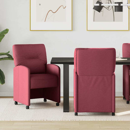 Matstolar med hjul med hjul 2 pcs Vinröd 57 x 67 x 95 cm tyg