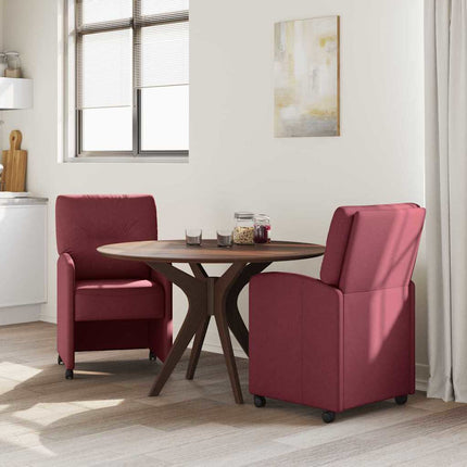 Matstolar med hjul med hjul 2 pcs Vinröd 57 x 67 x 95 cm tyg