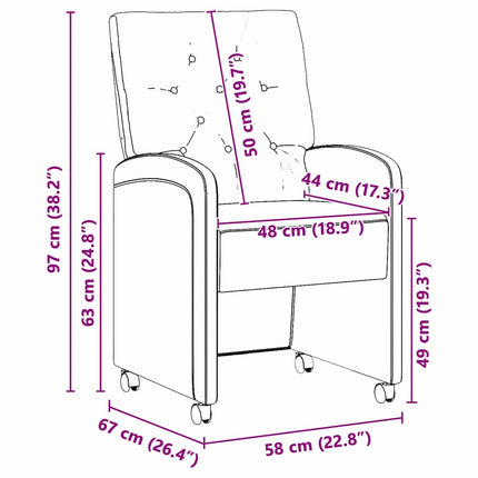 Matstolar med hjul 2 pcs Svart 58 x 67 x 97 cm Konstläder