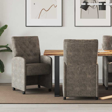 Matstolar med hjul 2 st Faux Mockaläder Mörkgrå 58 x 67 x 97 cm