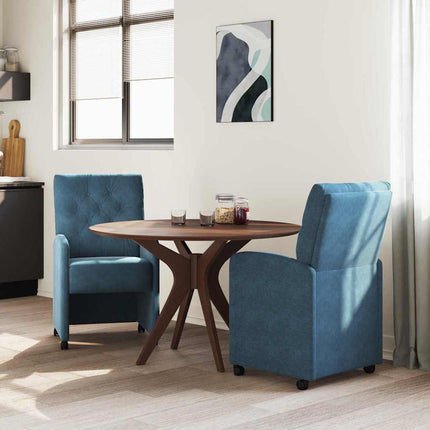 Matstolar med hjul med hjul 2 pcs Blå 58 x 67 x 97 cm Sammet