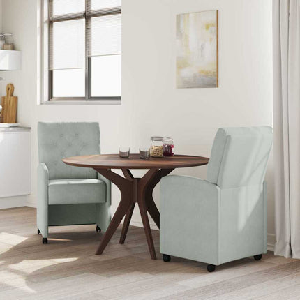 Matstolar med hjul 2 st Sammet Ljusgrå 58 x 67 x 97 cm