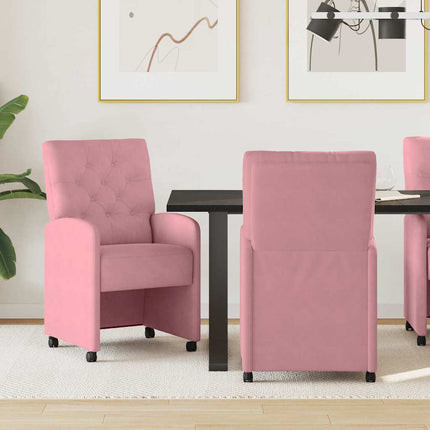 Matstolar med hjul 2 st Sammet Rosa 58 x 67 x 97 cm
