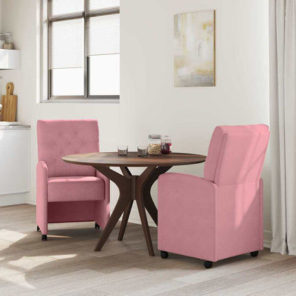 Matstolar med hjul 2 st Sammet Rosa 58 x 67 x 97 cm