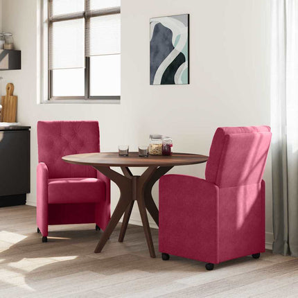 Matstolar med hjul med hjul 2 pcs Vinröd 58 x 67 x 97 cm Sammet