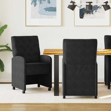 Matstolar med hjul 2 st Sammet Svart 58 x 67 x 97 cm