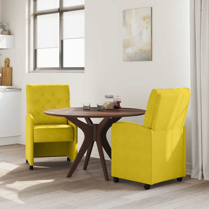 Matstolar med hjul med hjul 2 pcs Gul 58 x 67 x 97 cm Sammet