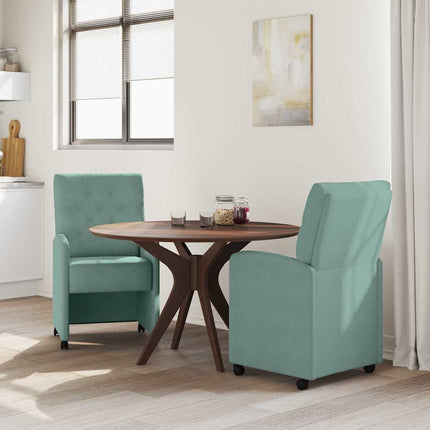 Matstolar med hjul 2 pcs havsgrön 58 x 67 x 97 cm Sammet