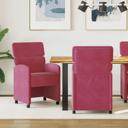 Matstolar med hjul med hjul 2 pcs Vinröd 58 x 65 x 98 cm Sammet