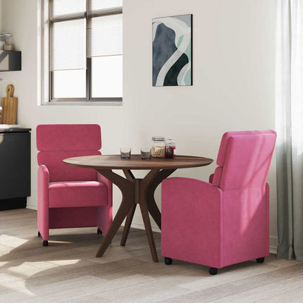 Matstolar med hjul 2 st Sammet Vinröd 58 x 65 x 98 cm