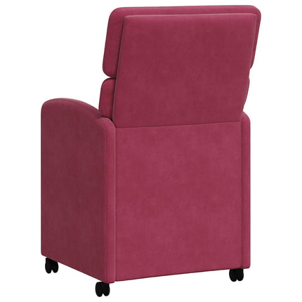 Matstolar med hjul 2 st Sammet Vinröd 58 x 65 x 98 cm