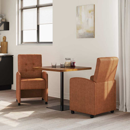Matstolar med hjul 2 pcs Brun 58 x 67 x 97 cm Konstläder