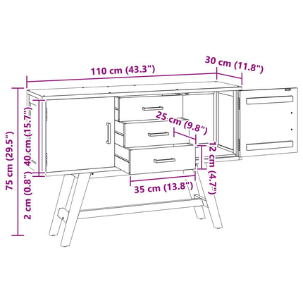 TV-bänk med låda Naturfärg 110 x 30 x 75 cm Massivt teakträ