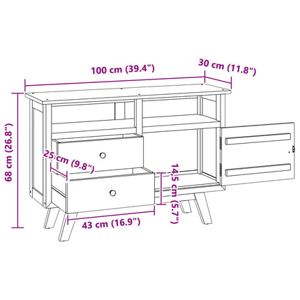 Sideboard med låda Naturfärg 100 x 30 x 68 cm Massivt teakträ