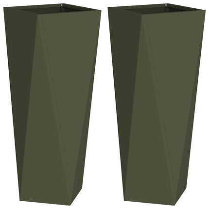 Planteringskärl 2 pcs Olivgrön 30 x 30 x 75 cm Stål