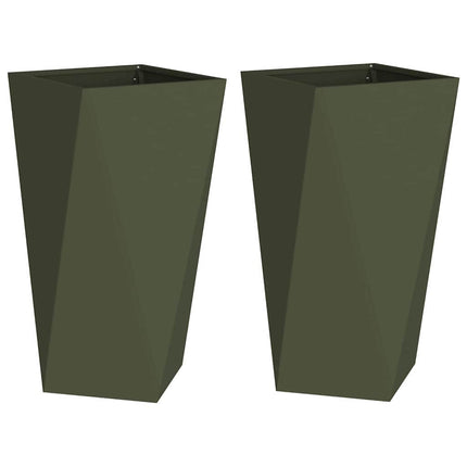 Planteringskärl 2 pcs Olivgrön 40 x 40 x 75 cm Stål