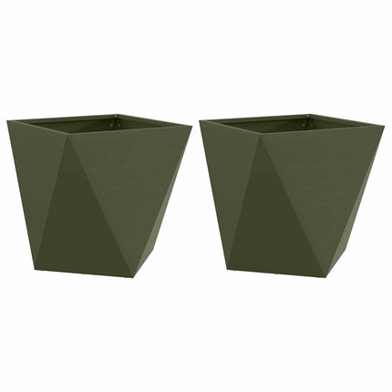Planteringskärl 2 pcs Olivgrön 40 x 40 x 40 cm Stål